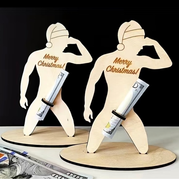 ONE Funny Wooden Christmas Money Holder - Picture 2 of 2